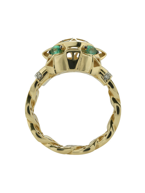 Кольцо из лимонного золота 585 пробы c бриллиантами и изумрудом