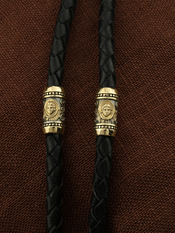 Цепь-шнурок кожа из лимонного золота 585 пробы c кожаным шнурком и ониксом