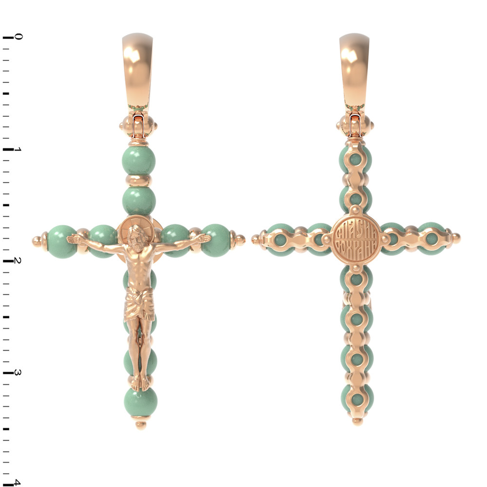 Крест из красного золота 585 пробы c нефритом