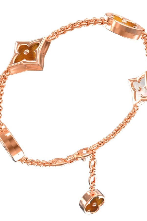 Браслет из золота c тигровым глазом и перламутром