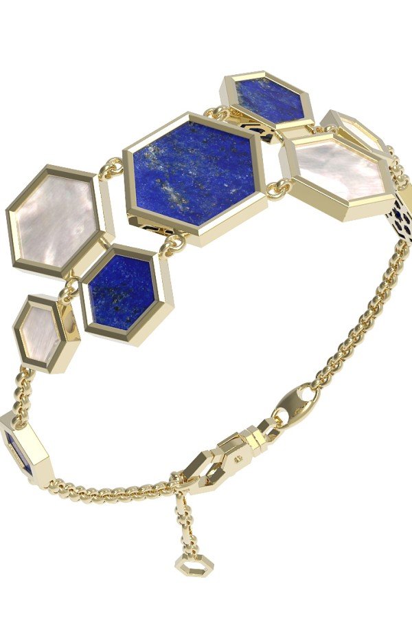 Браслет из лимонного золота c лазуритом и перламутром