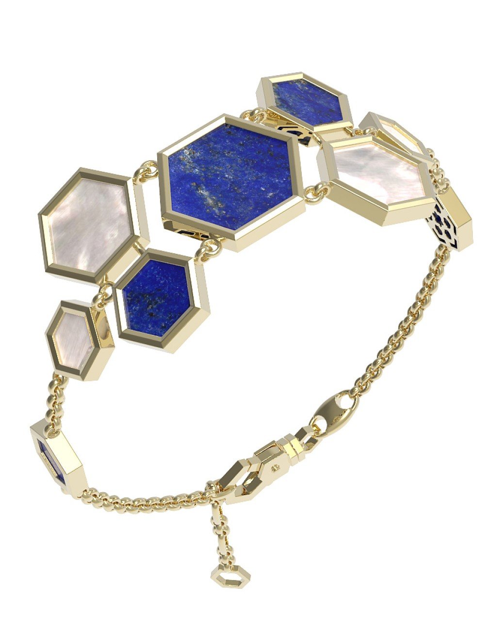 Браслет из лимонного золота c лазуритом и перламутром