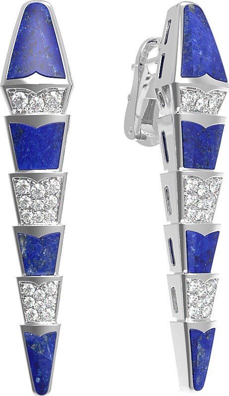 Серьги из белого золота c бриллиантами и лазуритом