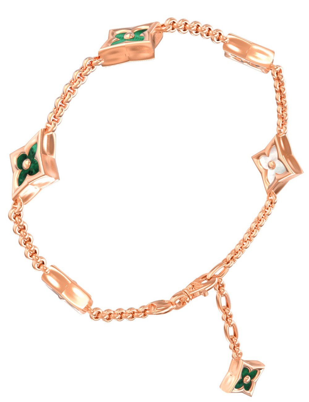 Браслет из золота c малахитом и перламутром