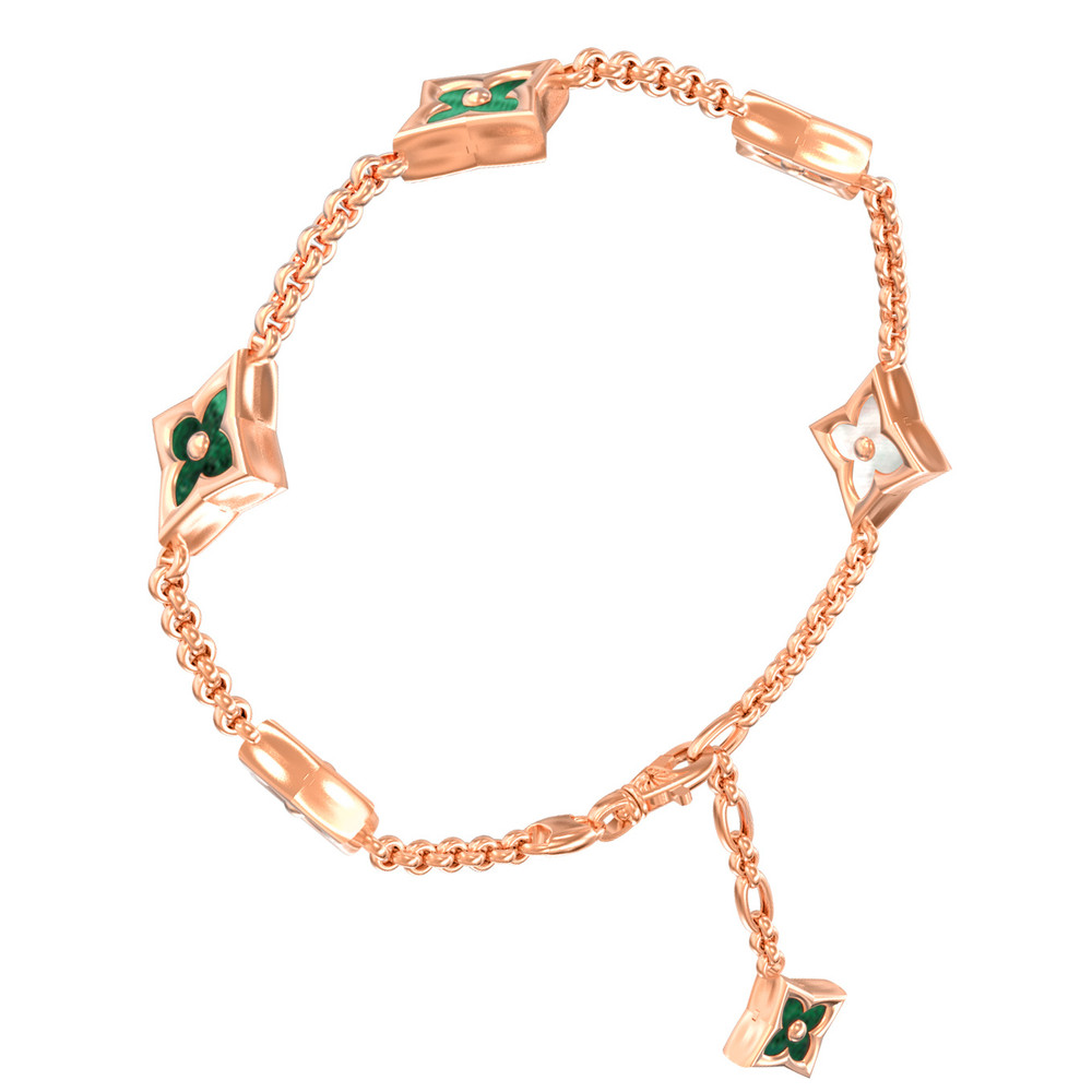 Браслет из красного золота 585 пробы c малахитом и перламутром