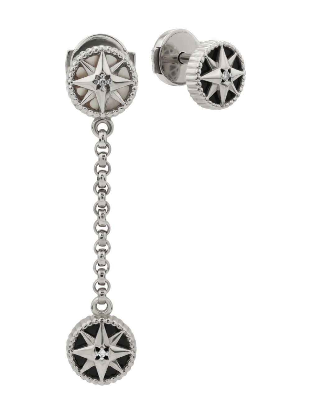 Серьги из белого золота c бриллиантами, ониксом и перламутром