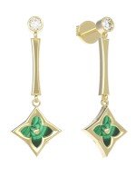 Серьги из лимонного золота c фианитом и малахитом