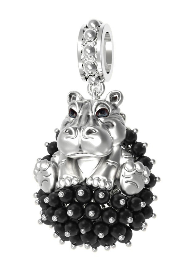 Подвеска из белого золота c эмалью и ониксом