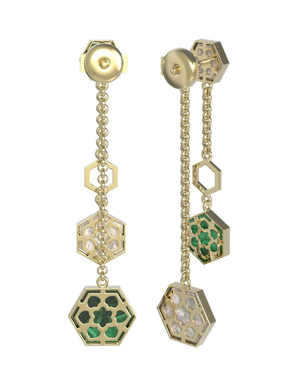 Серьги из лимонного золота c малахитом и перламутром