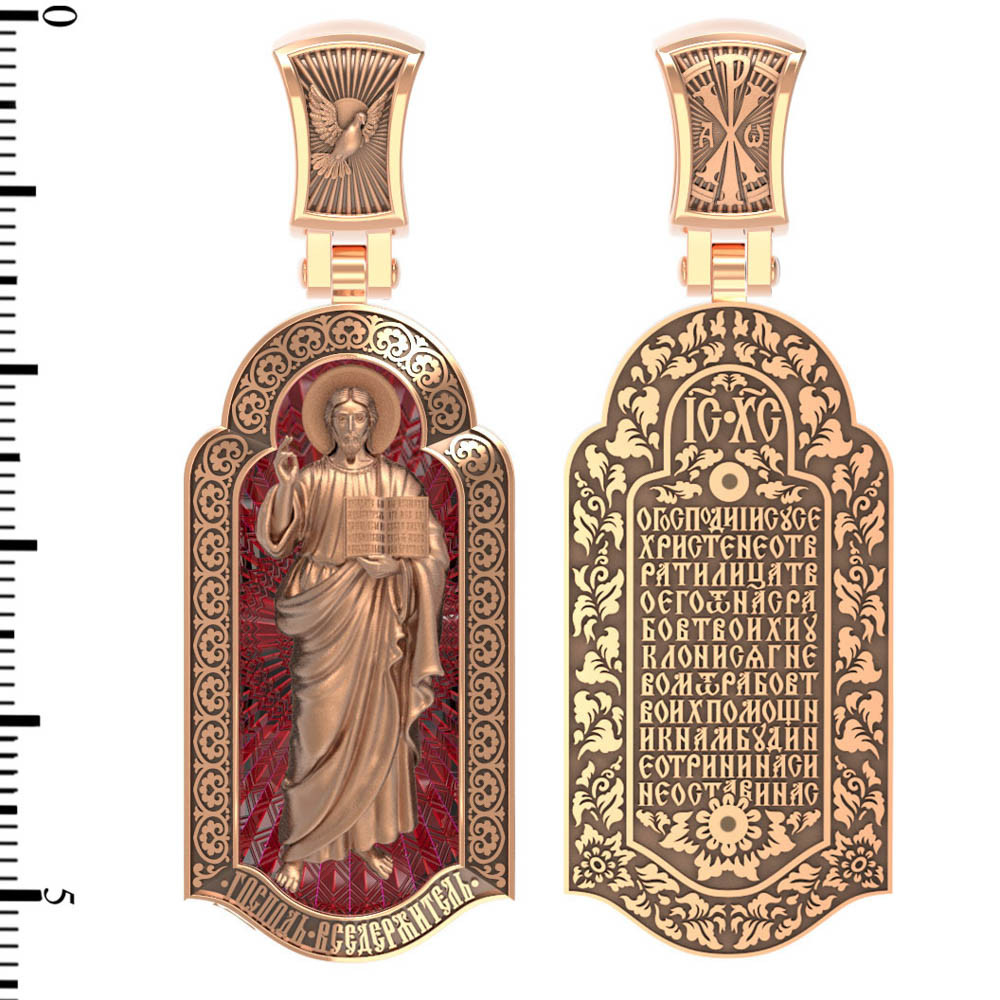 Нательная икона из красного золота 585 пробы c эмалью