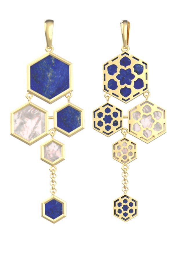 Подвеска из лимонного золота c лазуритом и перламутром