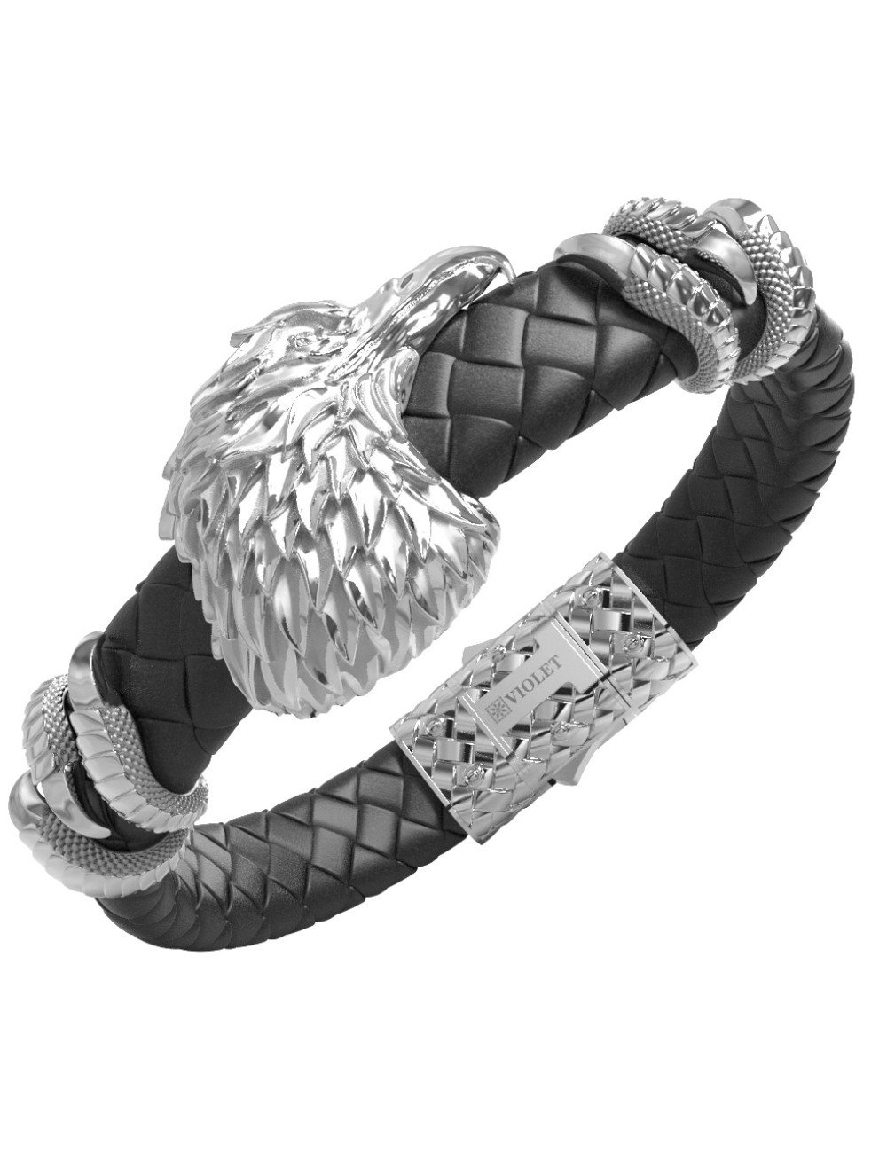 Браслет из белого золота c бриллиантами и кожаным шнурком