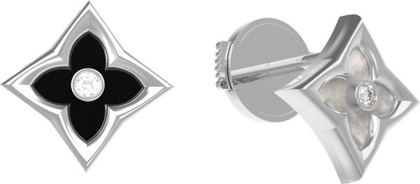 Серьги из белого золота c бриллиантами, ониксом и перламутром