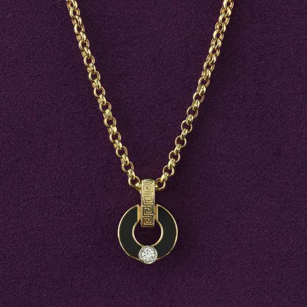 Колье из лимонного золота 585 пробы c бриллиантами и ониксом