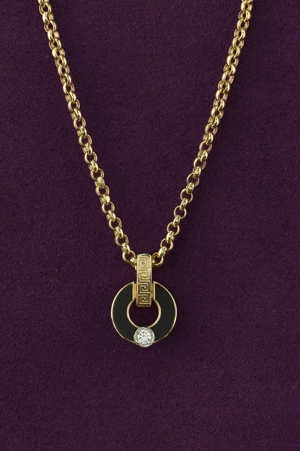 Колье из лимонного золота 585 пробы c бриллиантами и ониксом