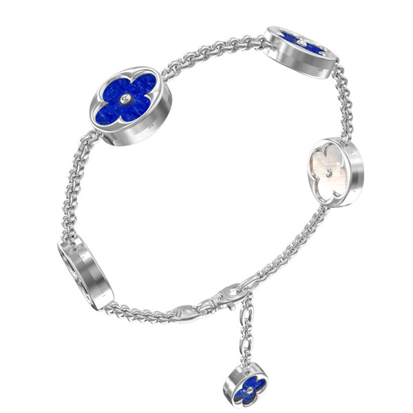 Браслет из белого золота 585 пробы c лазуритом и перламутром