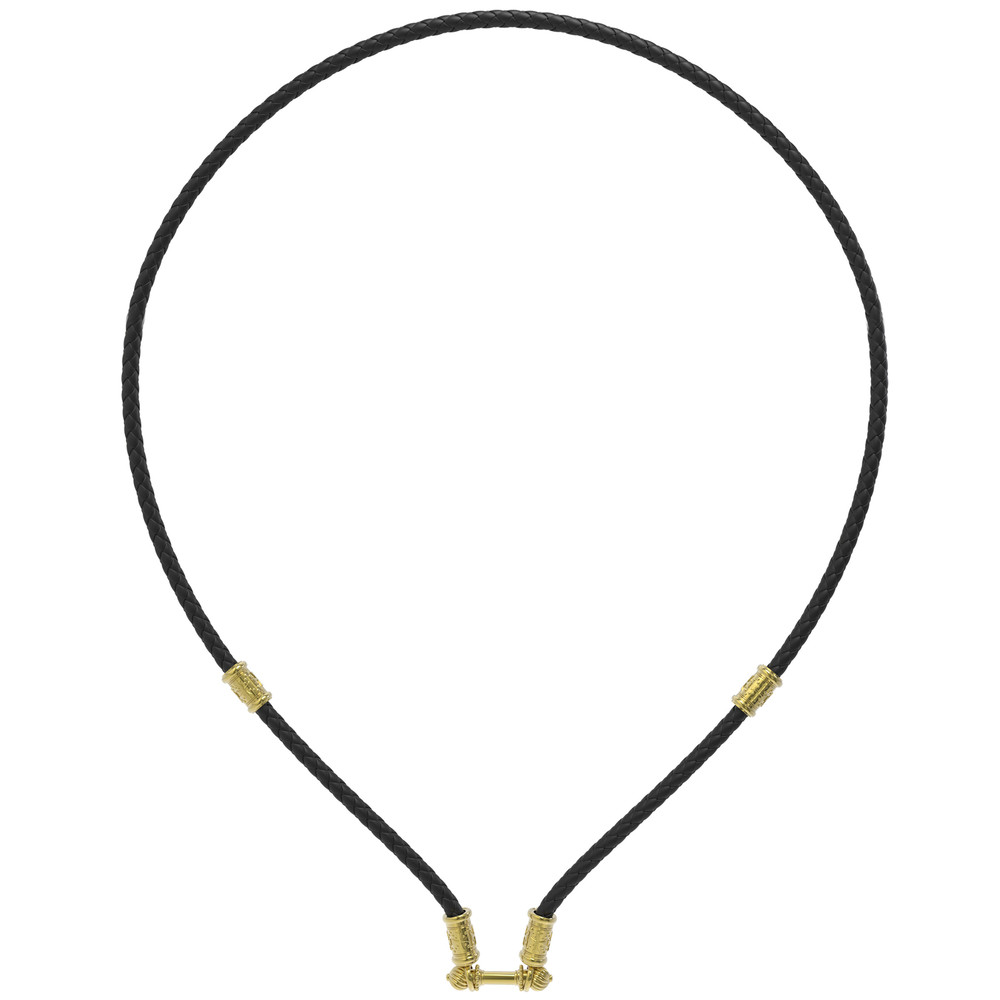 Цепь-шнурок кожа из лимонного золота 585 пробы c кожаным шнурком