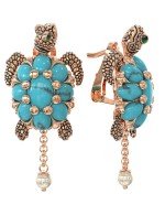 Серьги из золота c эмалью, жемчугом и бирюзой