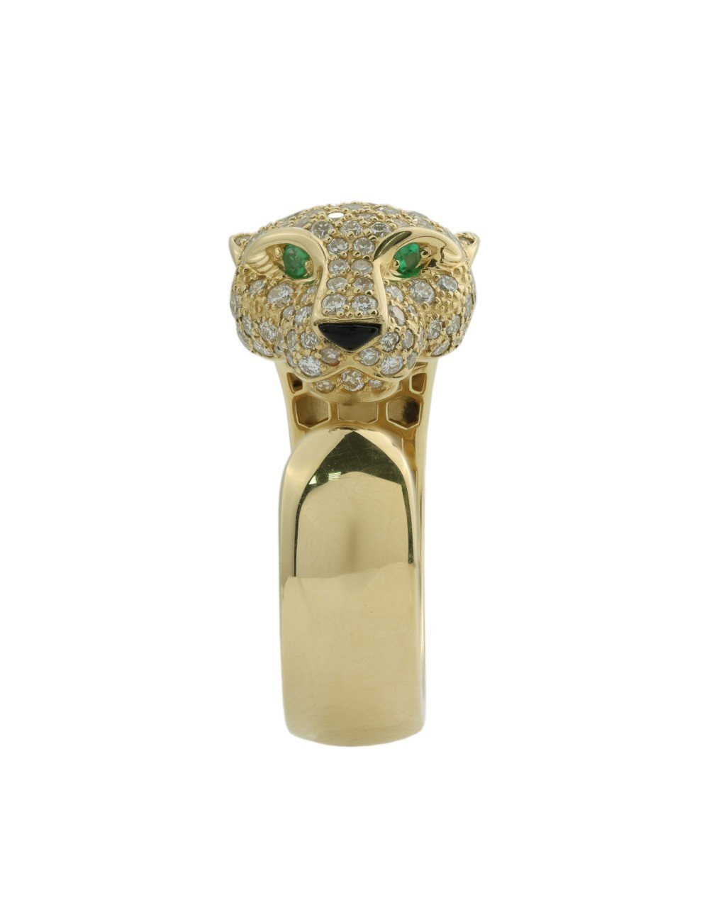 Кольцо из лимонного золота c бриллиантами, изумрудом и ониксом