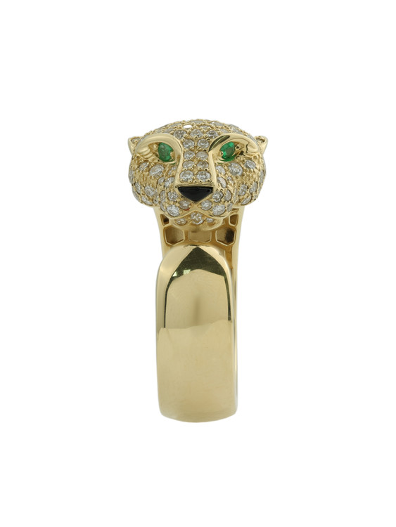 Кольцо из лимонного золота 585 пробы c бриллиантами, изумрудом и ониксом