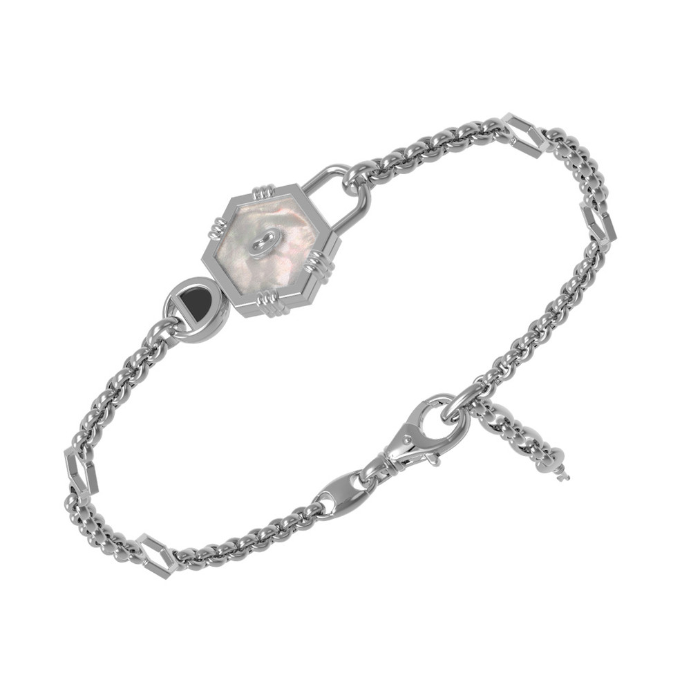 Браслет из белого золота 585 пробы c ониксом и перламутром