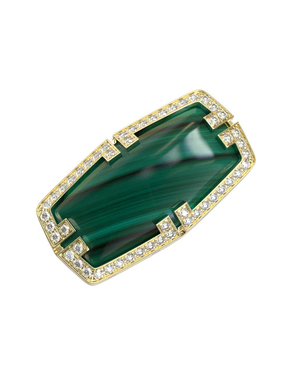 Кольцо из лимонного золота c бриллиантами, рубином и малахитом