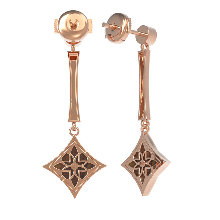 Серьги из красного золота 585 пробы c фианитом и тигровым глазом