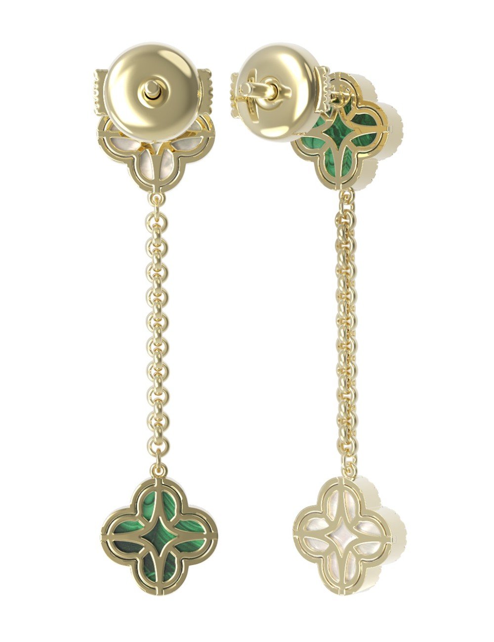 Серьги из лимонного золота c бриллиантами, малахитом и перламутром