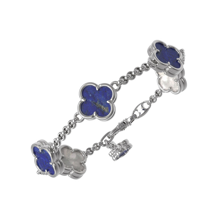 Браслет из белого золота 585 пробы c лазуритом и перламутром