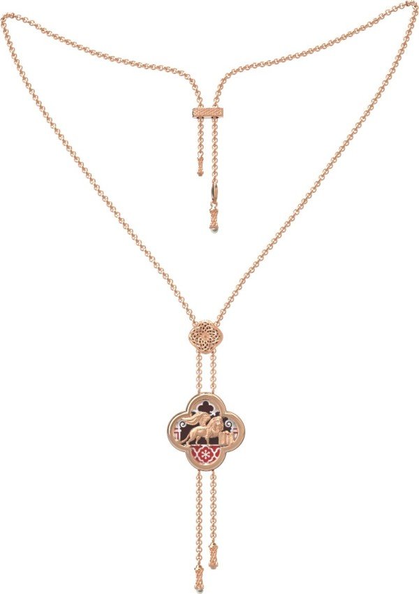 Колье из золота c эмалью, жемчугом и перламутром