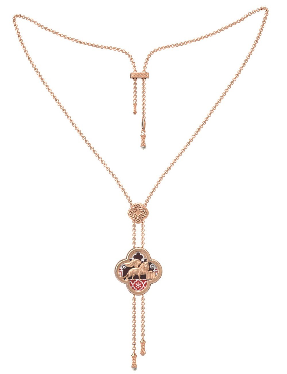 Колье из золота c эмалью, жемчугом и перламутром