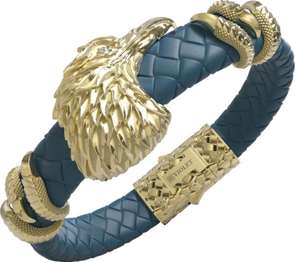 Браслет из лимонного золота c бриллиантами и кожаным шнурком