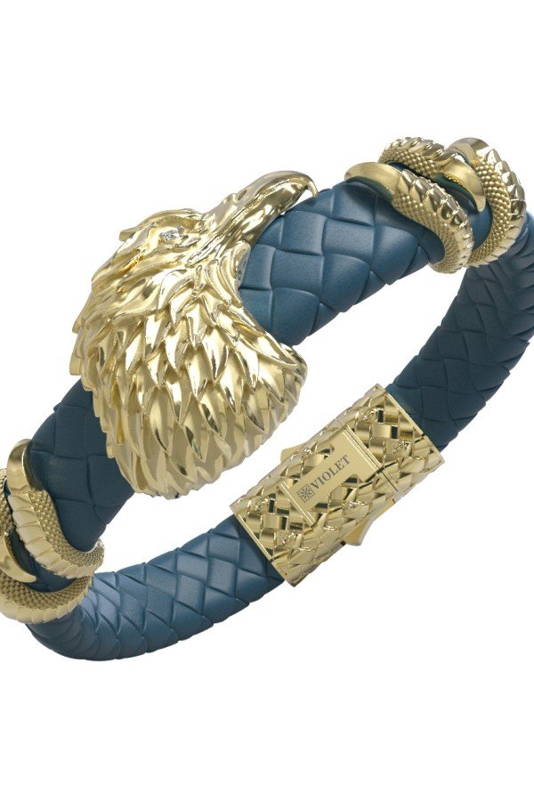 Браслет из лимонного золота c бриллиантами и кожаным шнурком