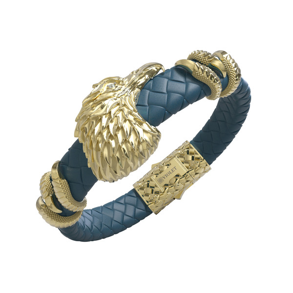 Браслет из лимонного золота 585 пробы c бриллиантами и кожаным шнурком