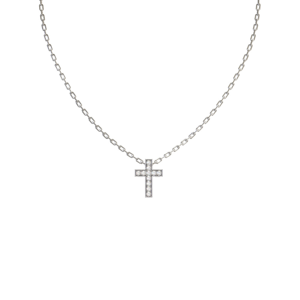 Крест из белого золота 585 пробы c бриллиантами