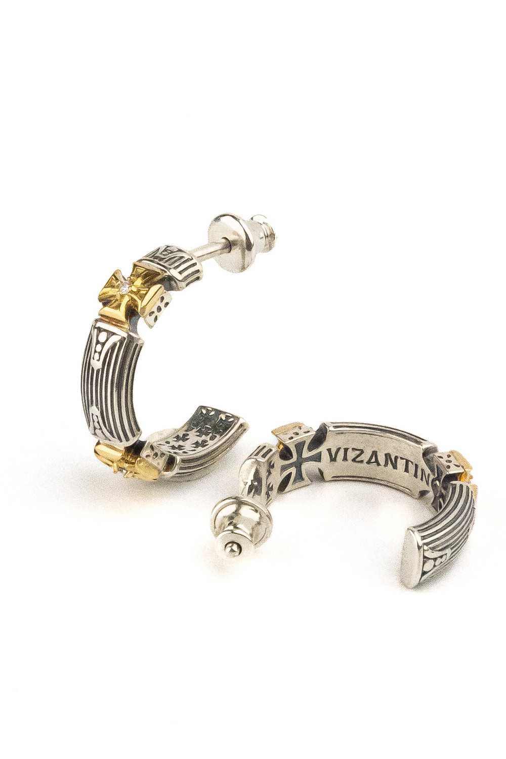 Серьги из серебра 925 пробы и золота 750 пробы c бриллиантами и рубином