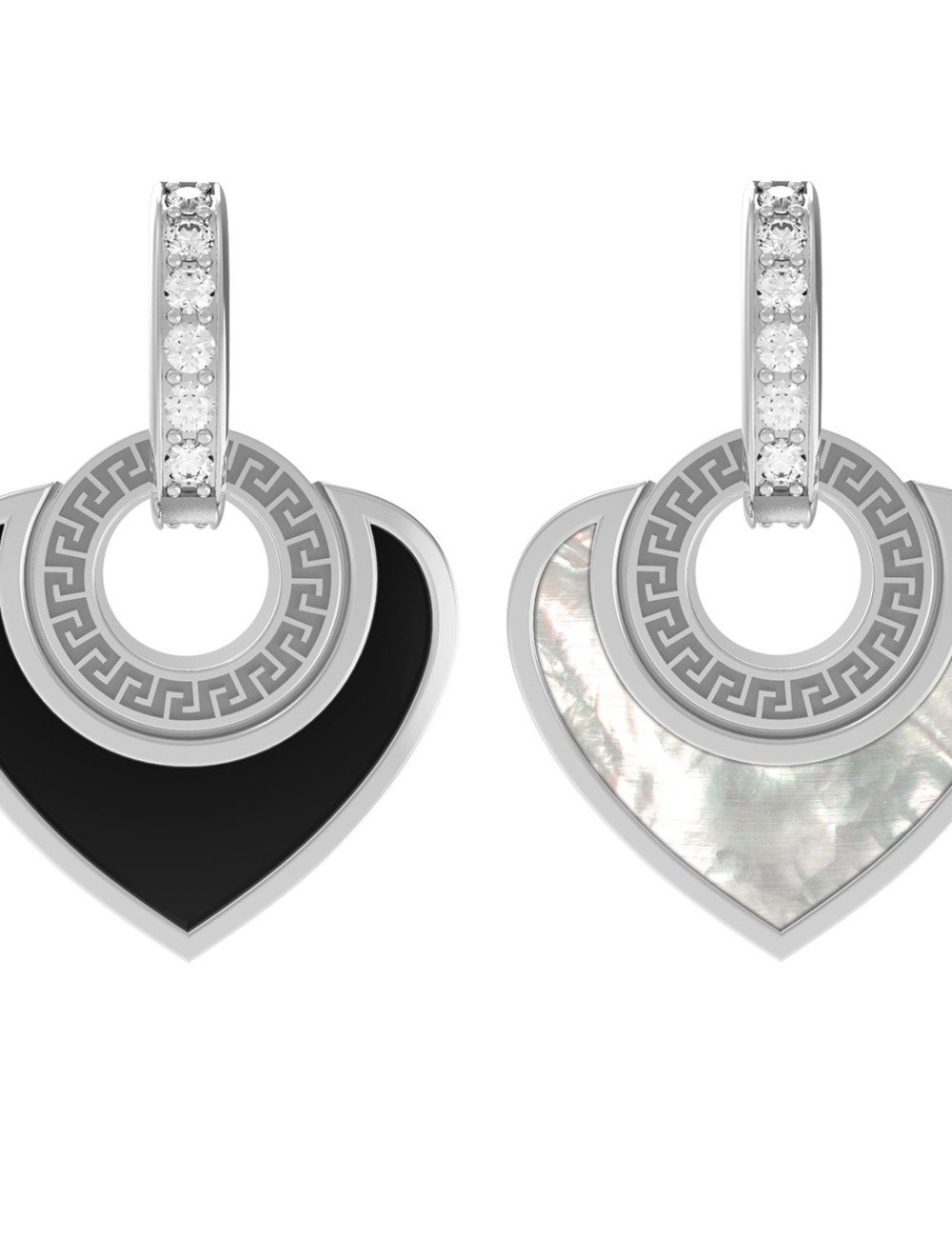 Подвеска из белого золота c фианитом, ониксом и перламутром