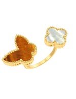 Кольцо из лимонного золота c тигровым глазом и перламутром