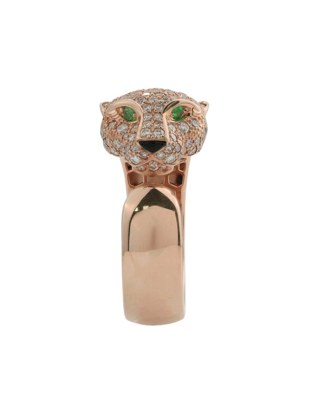 Кольцо из розового золота c бриллиантами, изумрудом и ониксом
