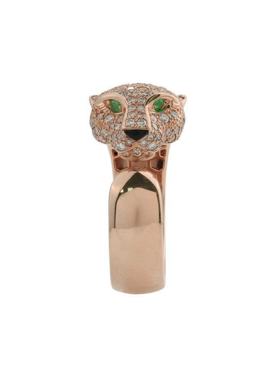 Кольцо из розового золота 585 пробы c бриллиантами, изумрудом и ониксом