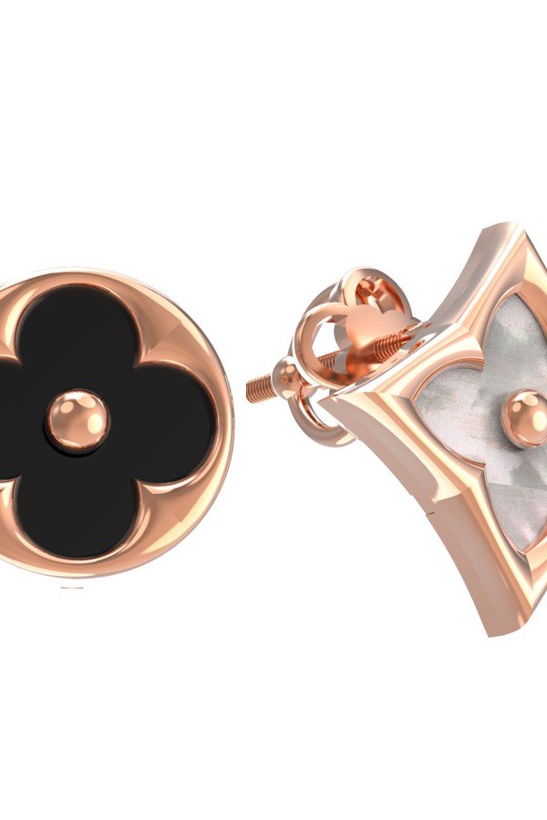 Серьги из золота c ониксом и перламутром