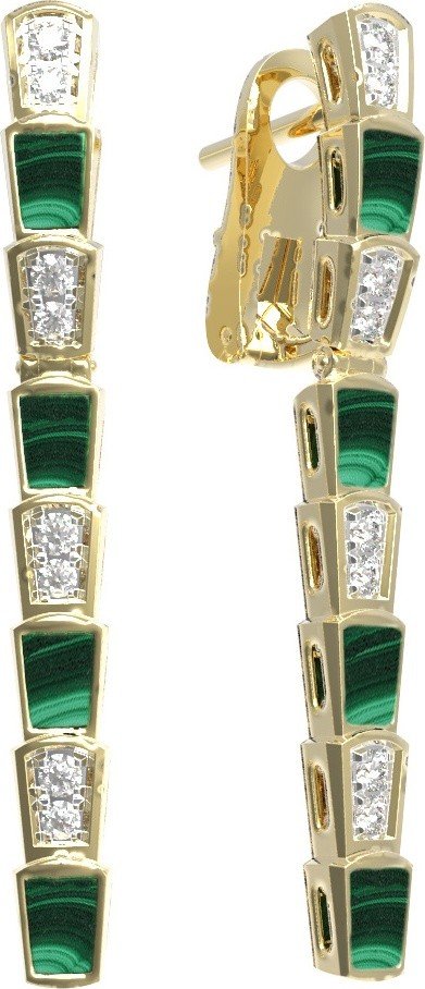 Серьги из лимонного золота c бриллиантами и малахитом