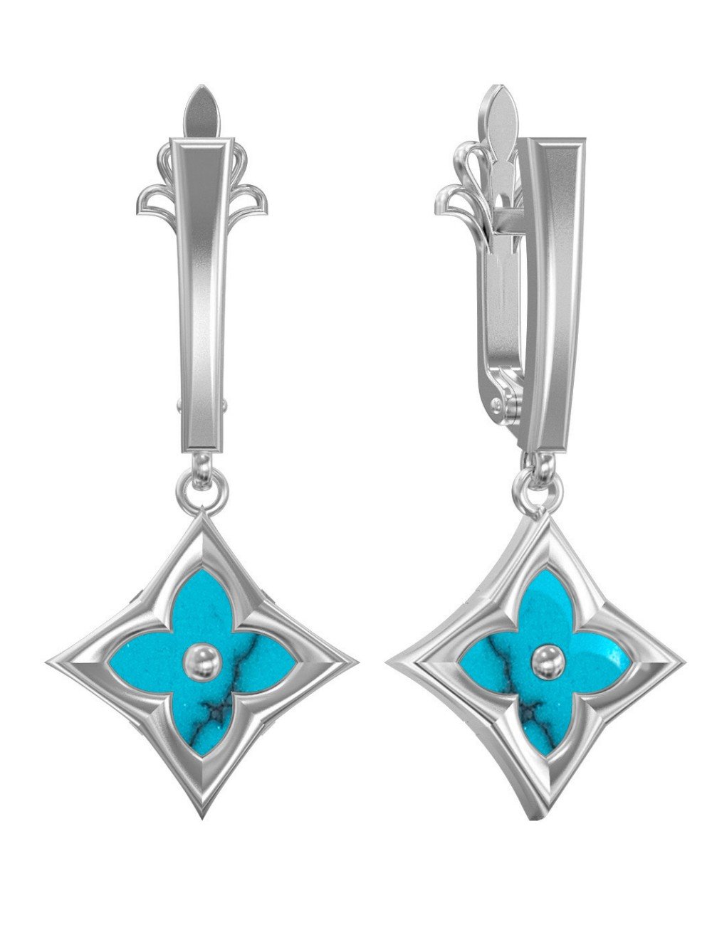 Серьги из белого золота c бирюзой