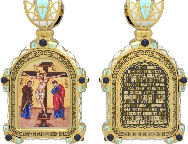 Образок из лимонного золота c эмалью, иконописью и темперой