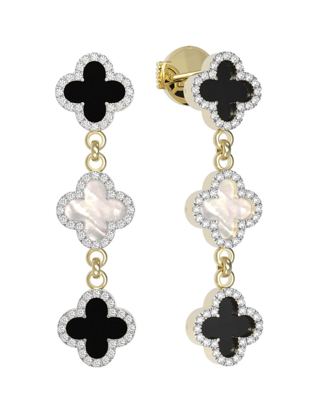 Серьги из лимонного золота c бриллиантами, ониксом и перламутром