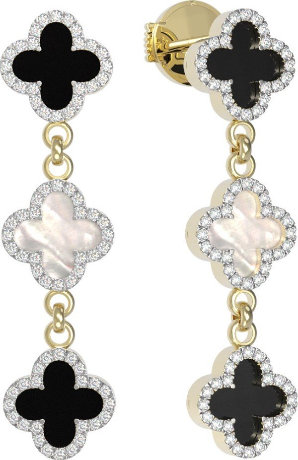 Серьги из лимонного золота c бриллиантами, ониксом и перламутром