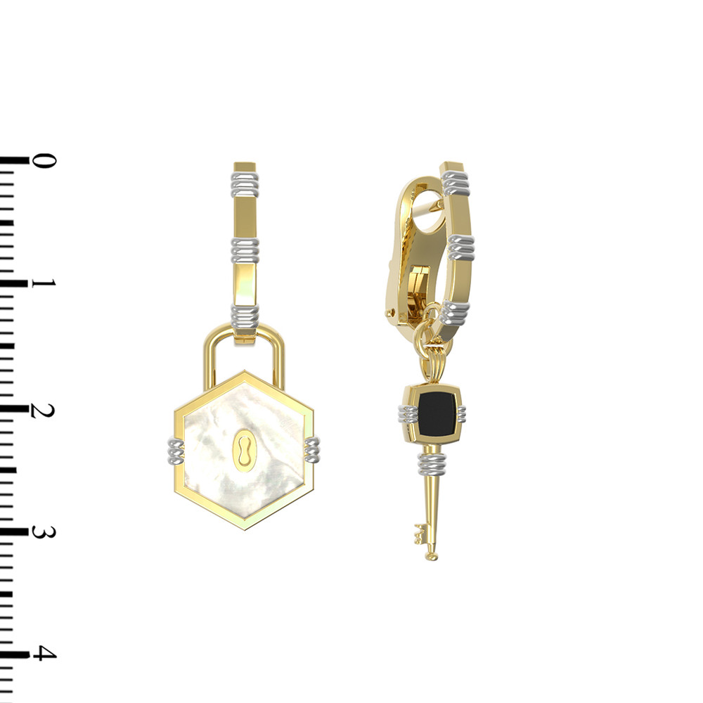 Серьги из лимонного золота 585 пробы c ониксом и перламутром