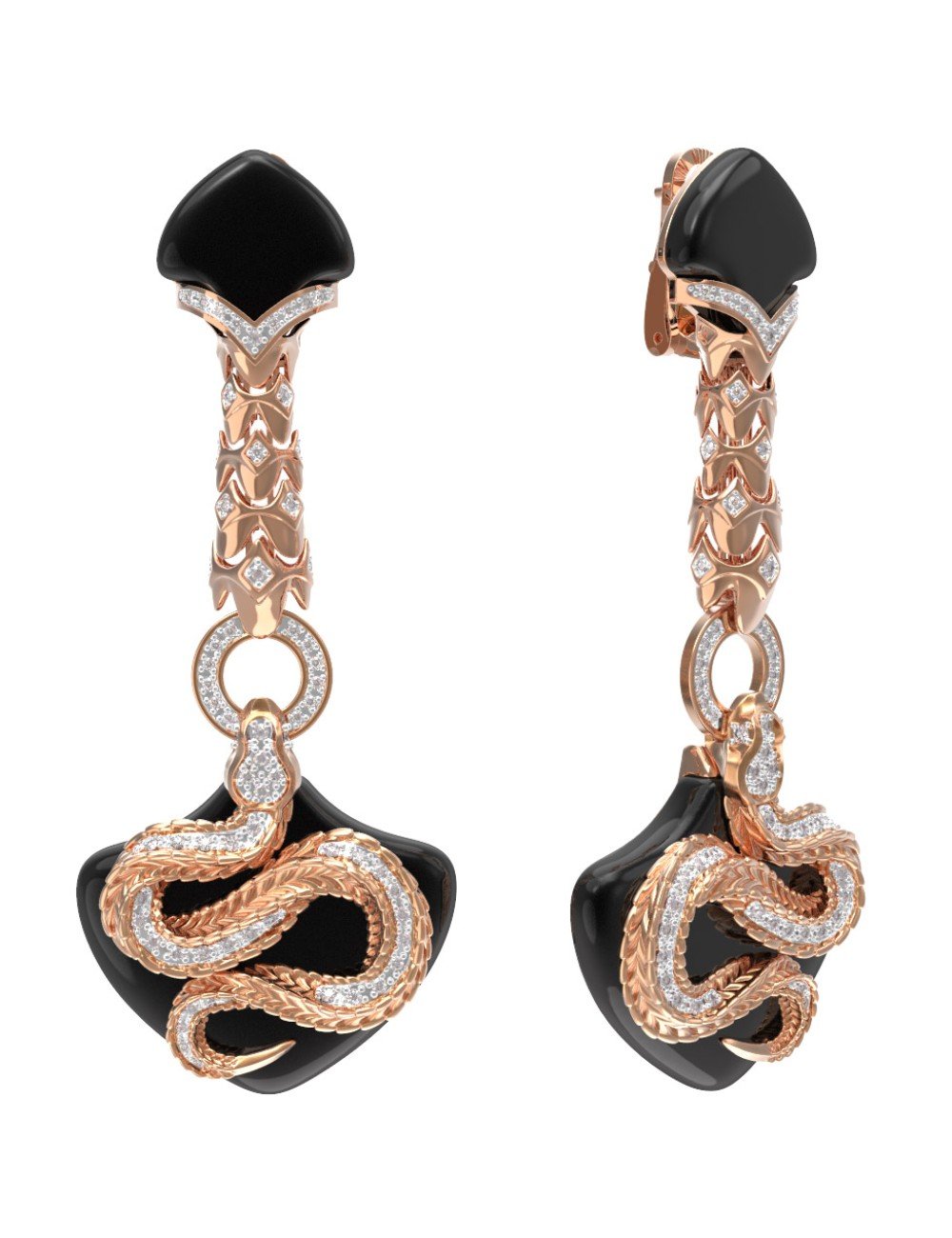 Серьги из золота c бриллиантами и ониксом