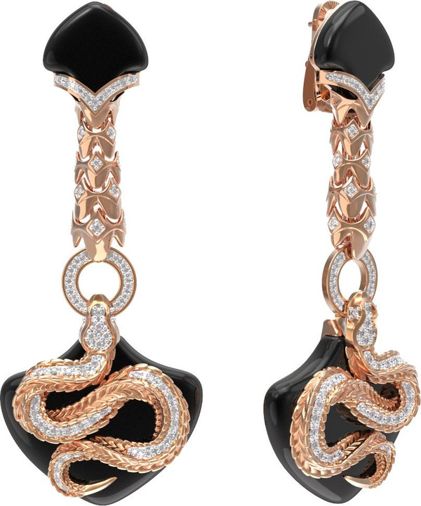 Серьги из красного золота 585 пробы c бриллиантами и ониксом