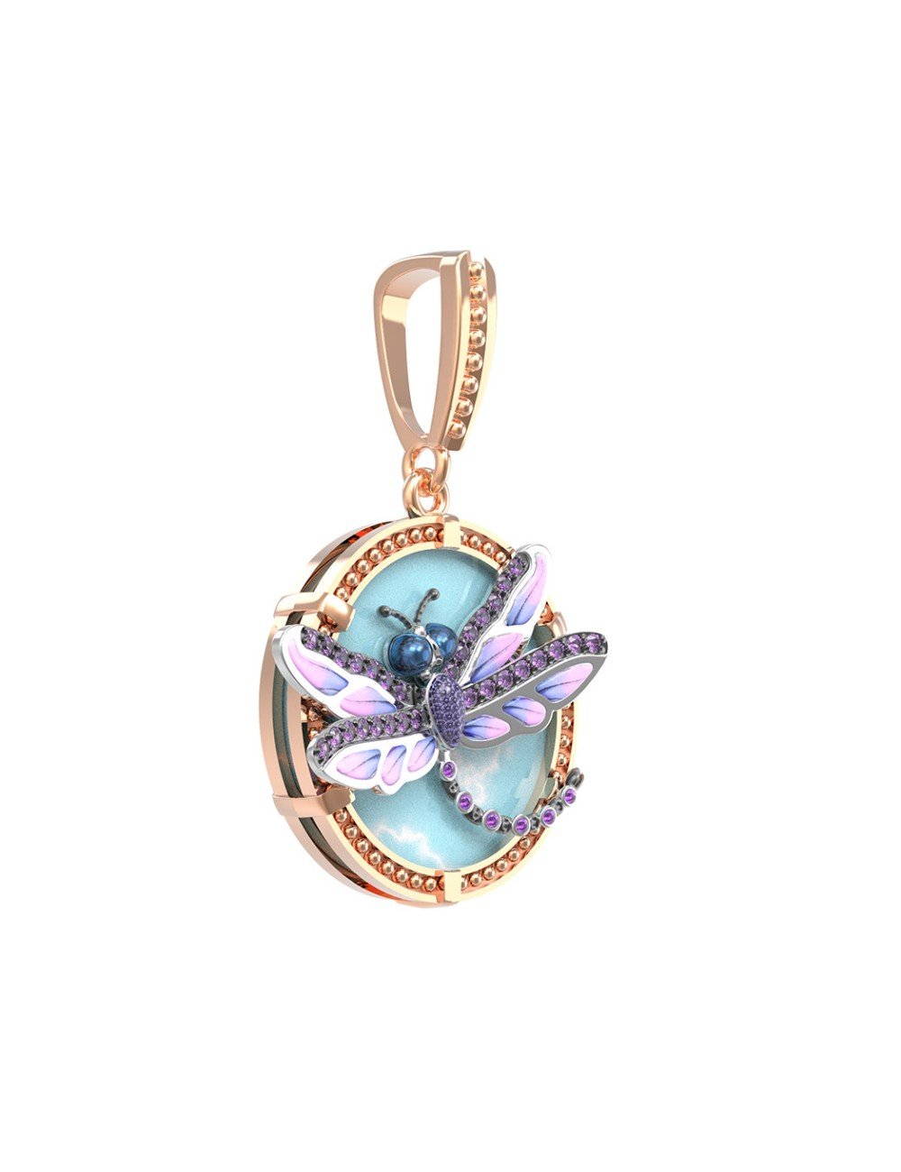 Подвеска из золота c бирюзой, аметистом и эмалью